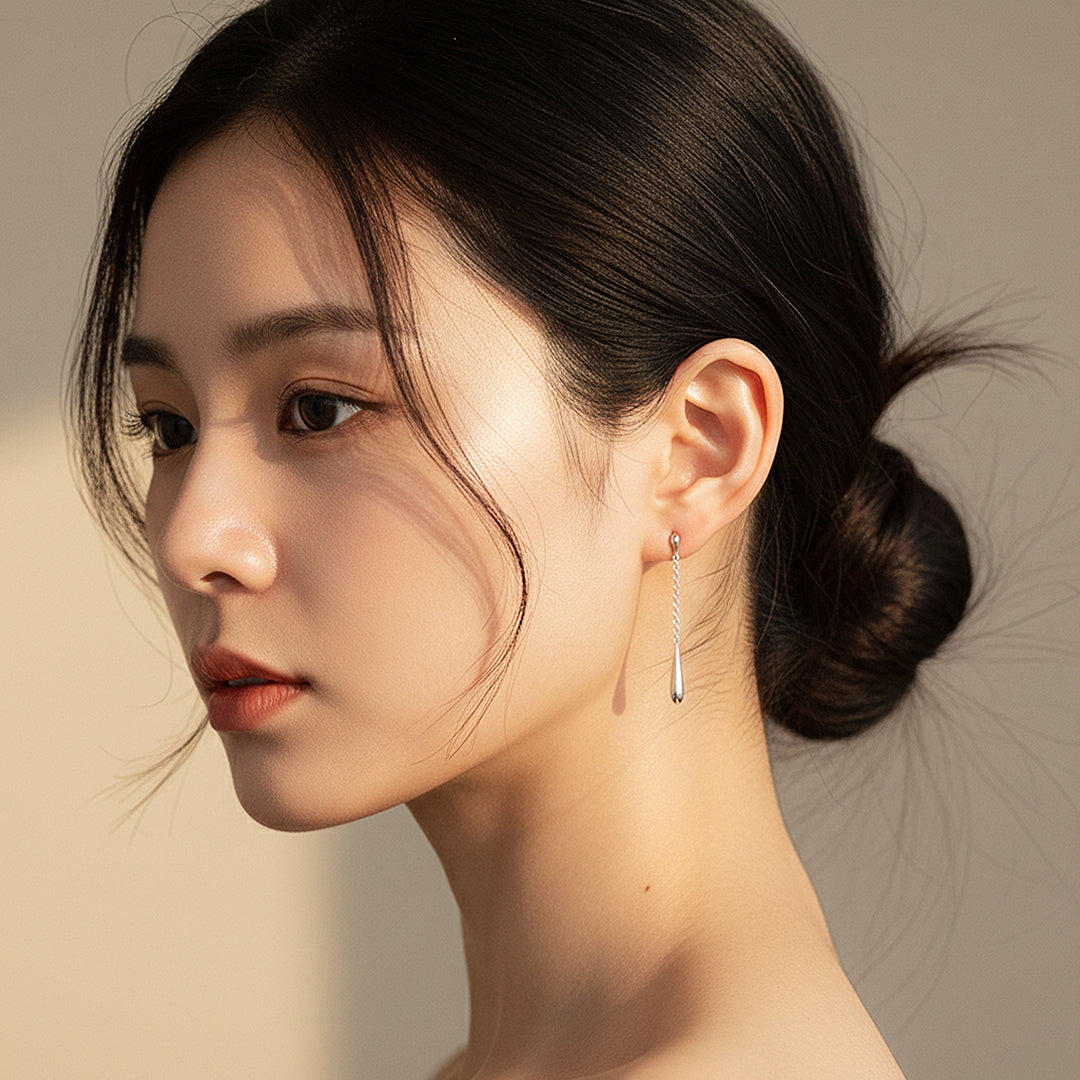 Silver Cascade Elongated Teardrop Earrings | White Gold | Luxe2968 - Luxe Earrings | Singapore Jewellery, Wedding Rings &amp; Gifts | Same Day Delivery | Tiara.com.sg