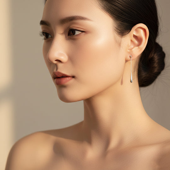 Silver Cascade Elongated Teardrop Earrings | White Gold | Luxe2968 - Luxe Earrings | Singapore Jewellery, Wedding Rings &amp; Gifts | Same Day Delivery | Tiara.com.sg