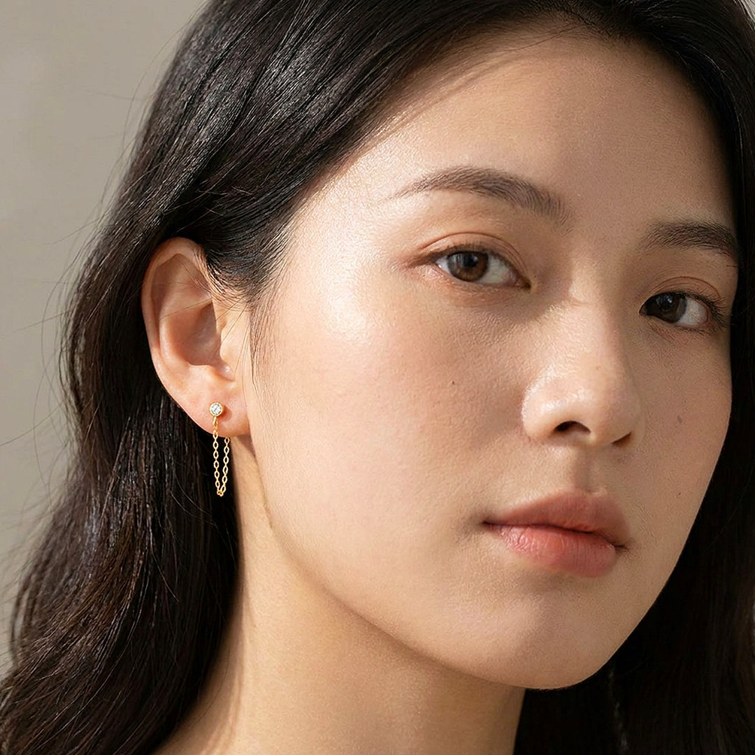 Birthstone Solitaire Chain Drop Earrings | Luxe3400