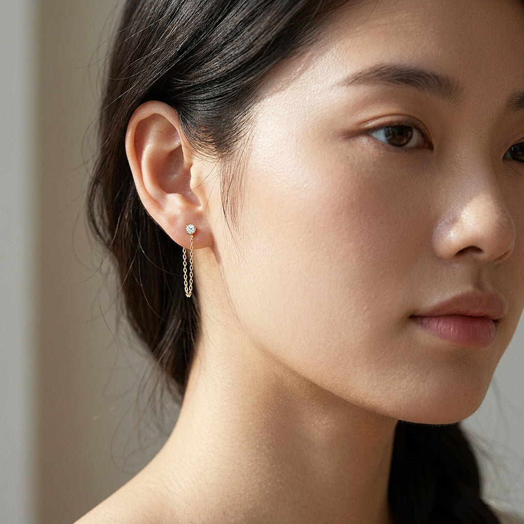 Birthstone Solitaire Chain Drop Earrings | Luxe3400