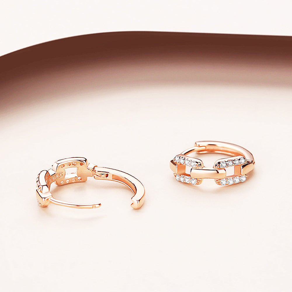 Interlocking Chain Pavé Huggie Earrings | White & Rose Gold | Luxe3502 - Luxe Earrings | Singapore Jewellery, Wedding Rings & Gifts | Same Day Delivery | Tiara.com.sg