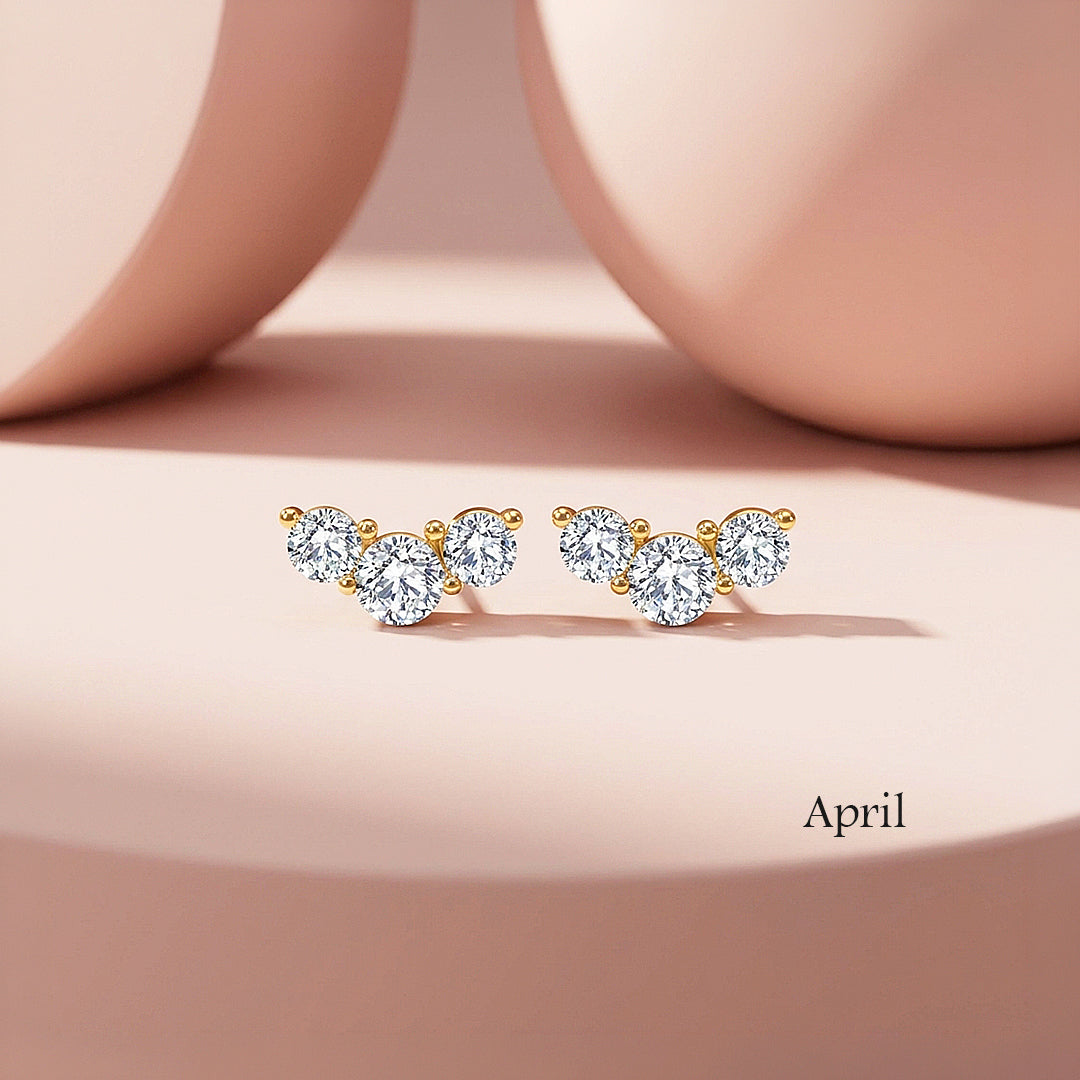 Birthstone Trio Crawler Stud Earrings | Gold | Luxe3576
