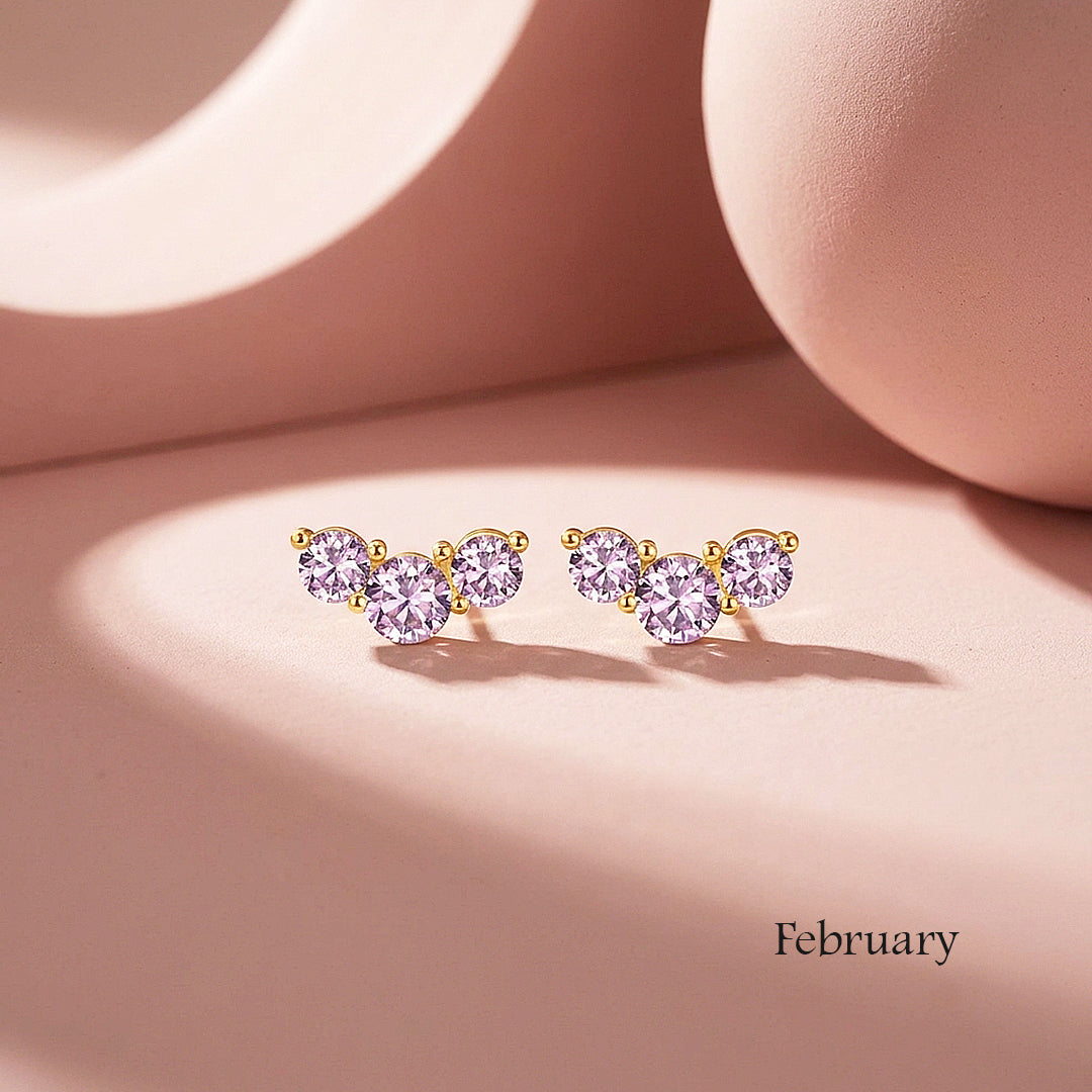 Birthstone Trio Crawler Stud Earrings | Gold | Luxe3576