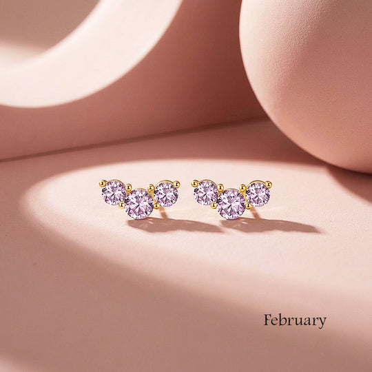 Birthstone Trio Crawler Stud Earrings | Gold | Luxe3576