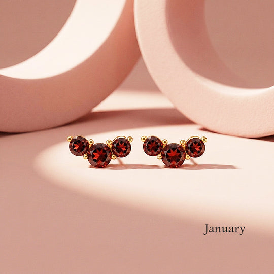 Birthstone Trio Crawler Stud Earrings | Gold | Luxe3576