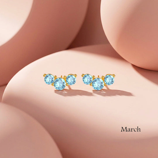 Birthstone Trio Crawler Stud Earrings | Gold | Luxe3576