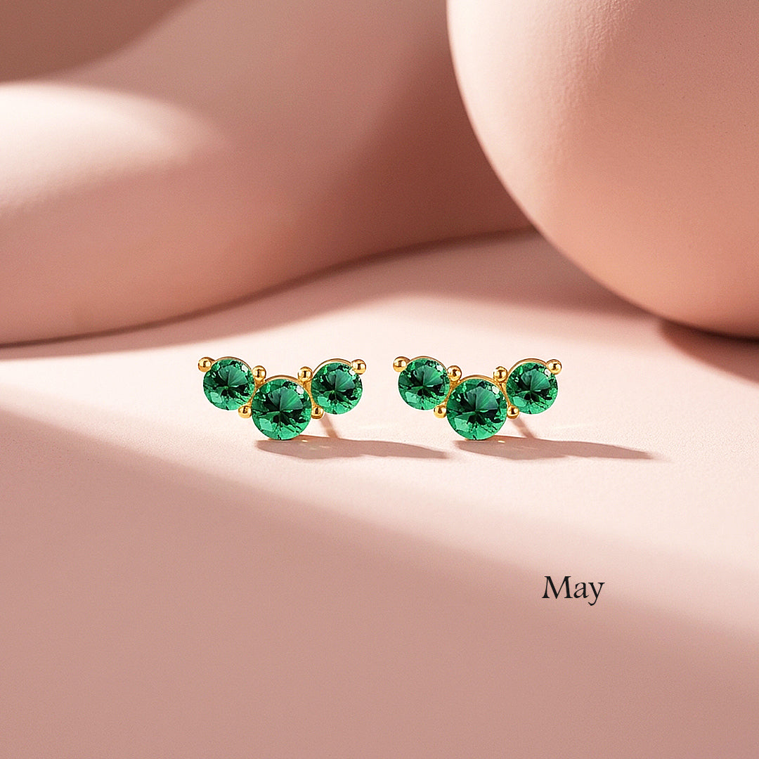 Birthstone Trio Crawler Stud Earrings | Gold | Luxe3576
