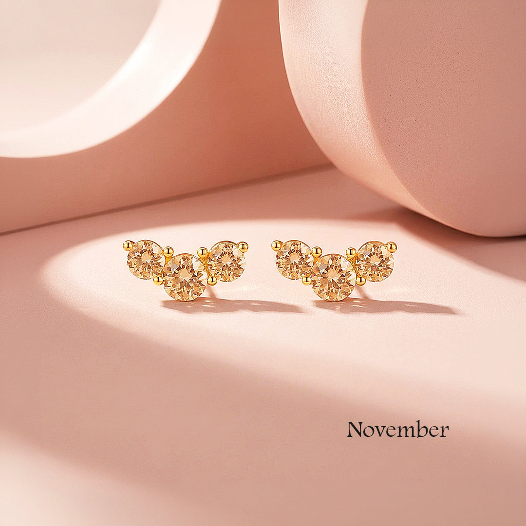 Birthstone Trio Crawler Stud Earrings | Gold | Luxe3576