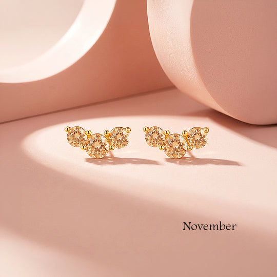 Birthstone Trio Crawler Stud Earrings | Gold | Luxe3576