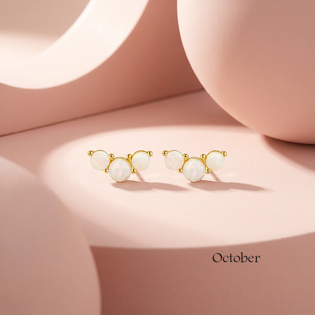 Birthstone Trio Crawler Stud Earrings | Gold | Luxe3576