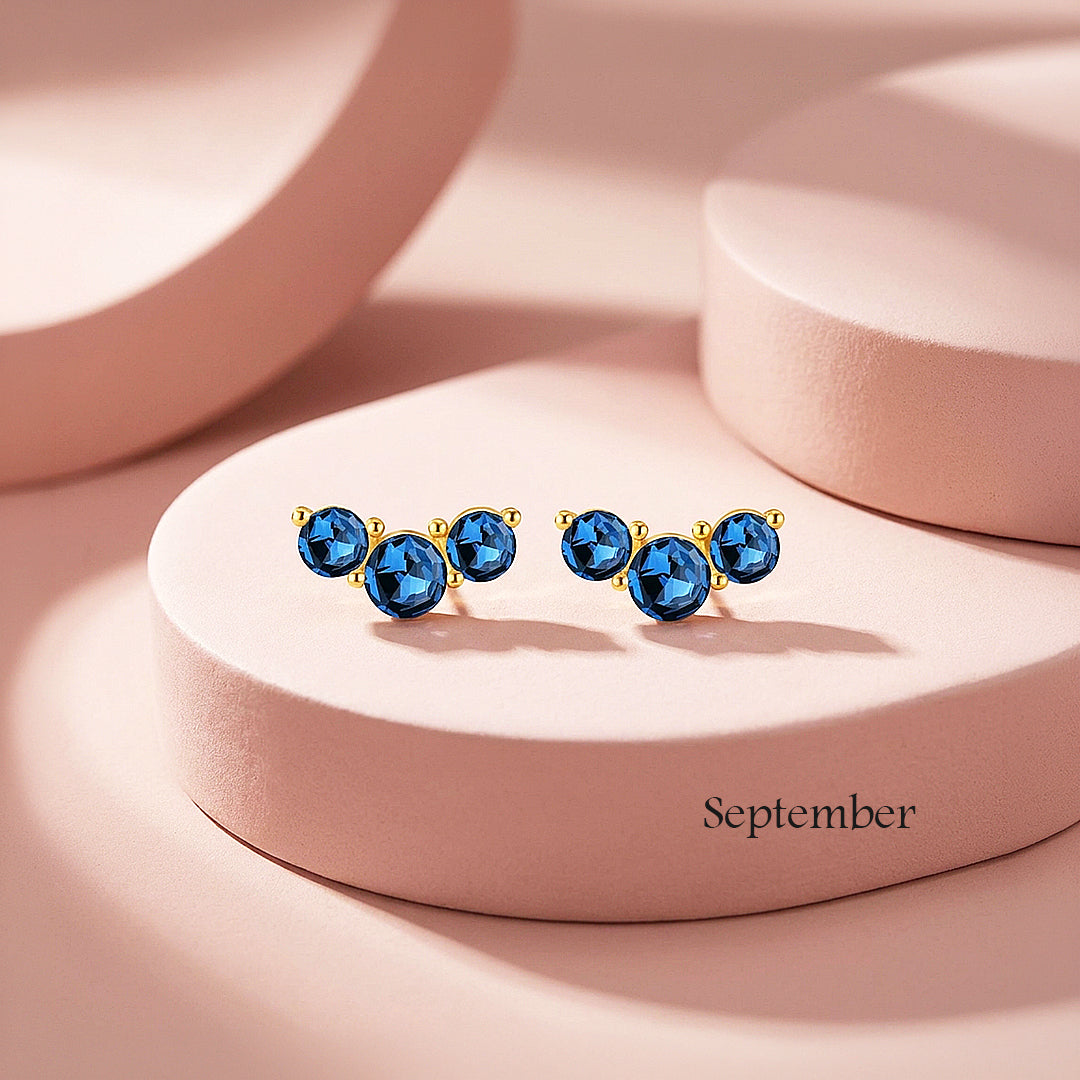 Birthstone Trio Crawler Stud Earrings | Gold | Luxe3576