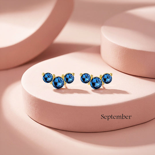 Birthstone Trio Crawler Stud Earrings | Gold | Luxe3576