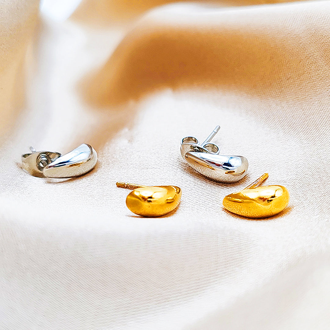 Sculptural Water Drop Stud Earrings | Gold & White Gold | Luxe3578