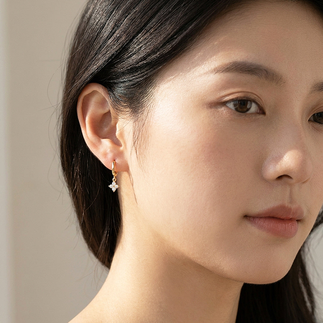 Floral Charm Drop Hoop Earrings | Luxe3593