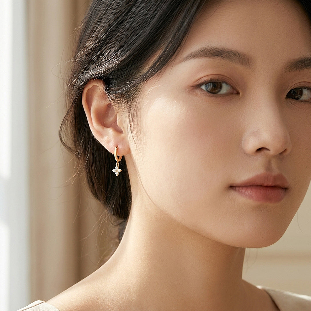 Floral Charm Drop Hoop Earrings | Luxe3593