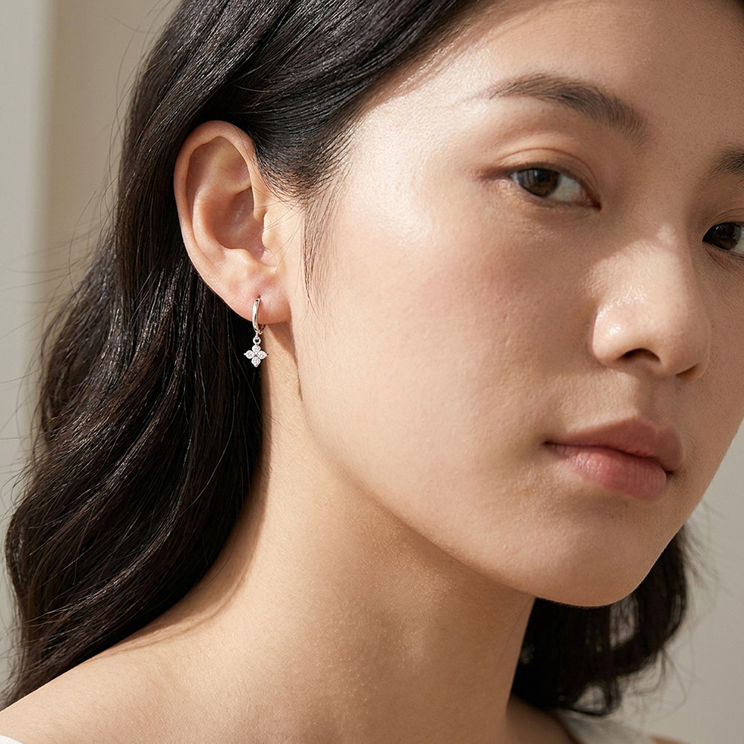 Floral Charm Drop Hoop Earrings | Luxe3593