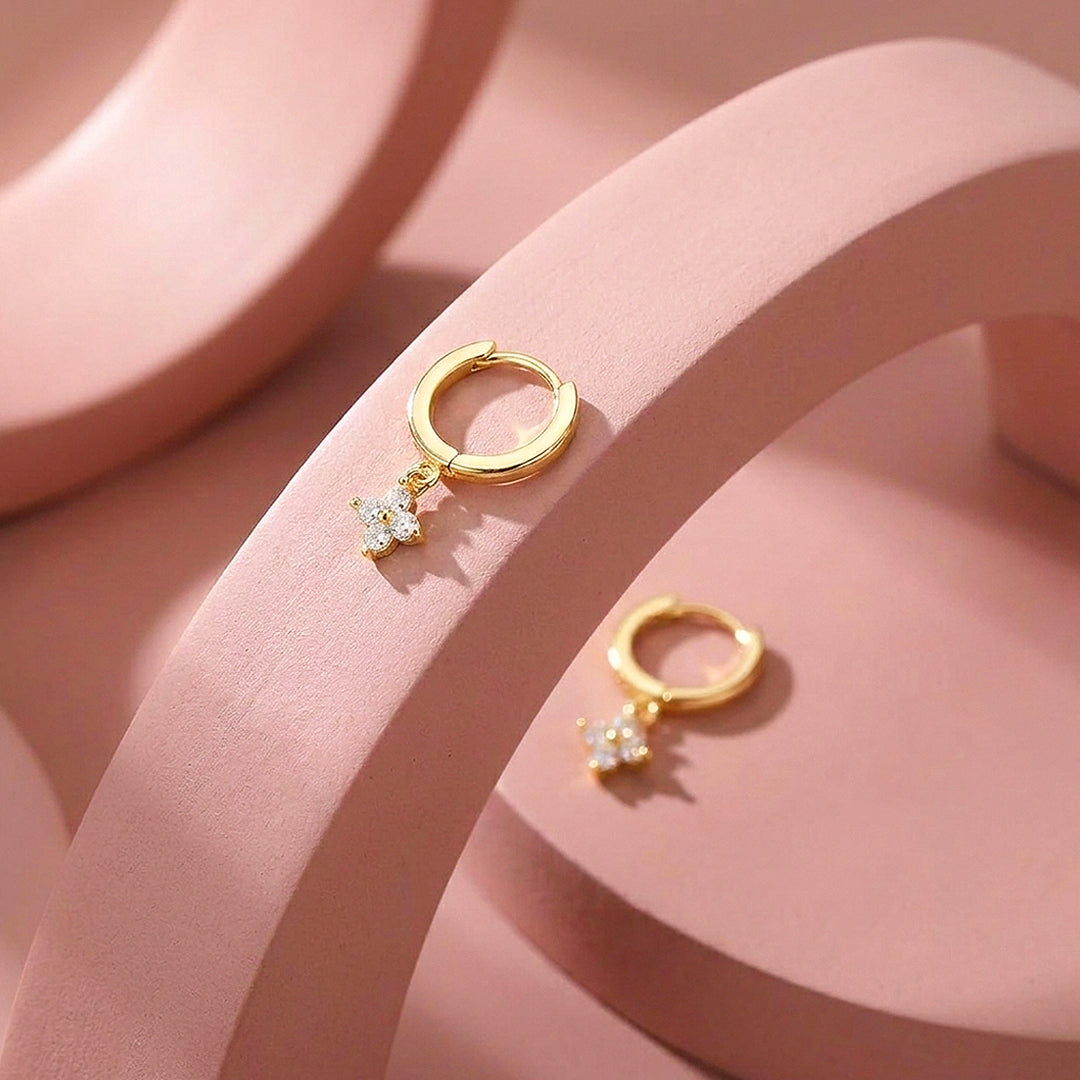 Floral Charm Drop Hoop Earrings | Luxe3593