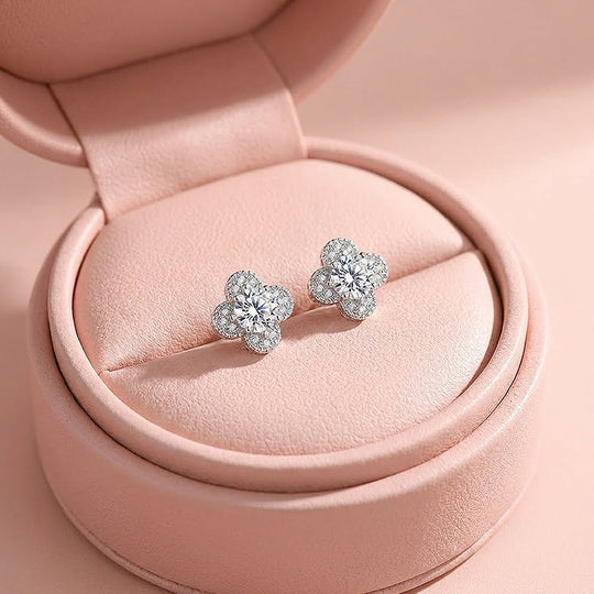 Four-Petal Floral Halo Stud Earrings | Luxe3603