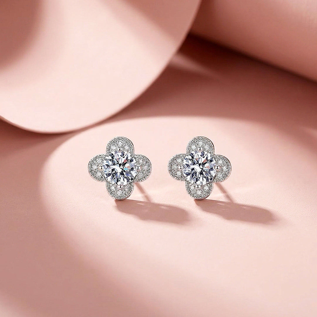 Four-Petal Floral Halo Stud Earrings | Luxe3603