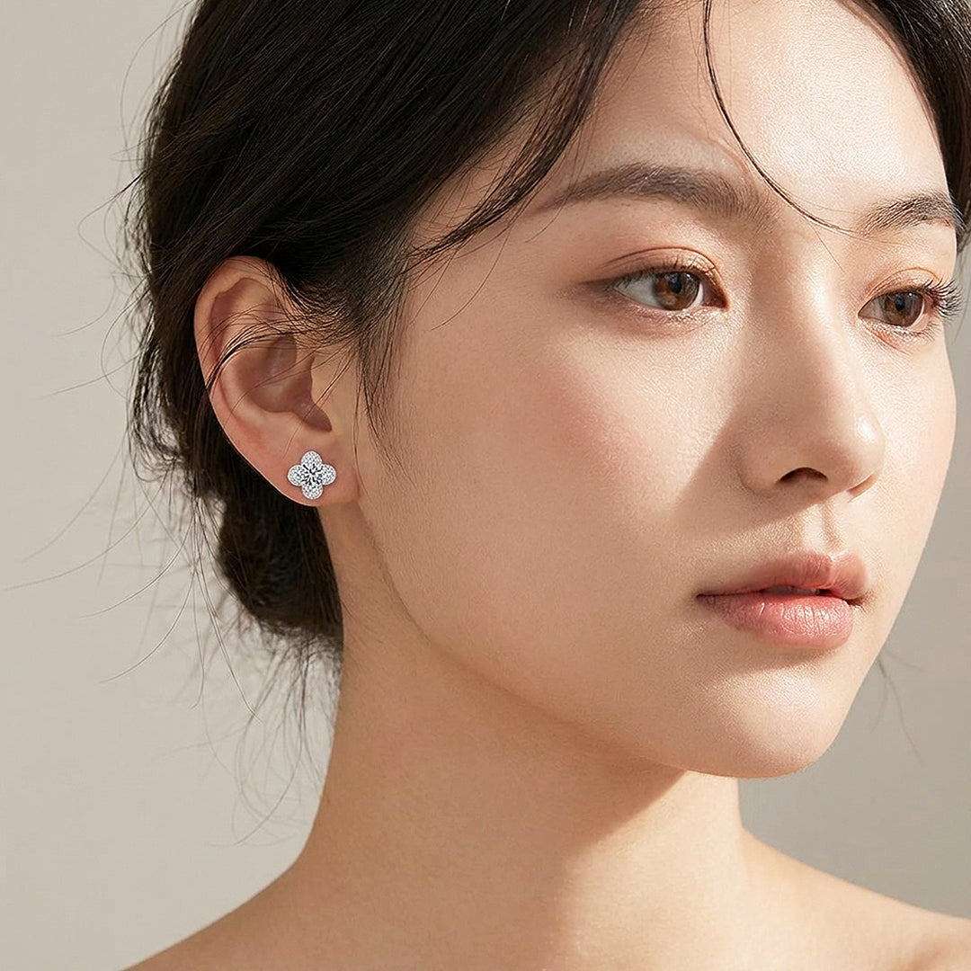 Four-Petal Floral Halo Stud Earrings | Luxe3603