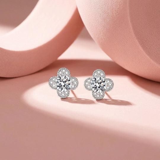 Four-Petal Floral Halo Stud Earrings | Luxe3603