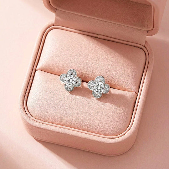 Four-Petal Floral Halo Stud Earrings | Luxe3603