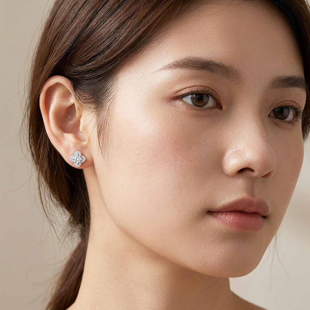 Four-Petal Floral Halo Stud Earrings | Luxe3603