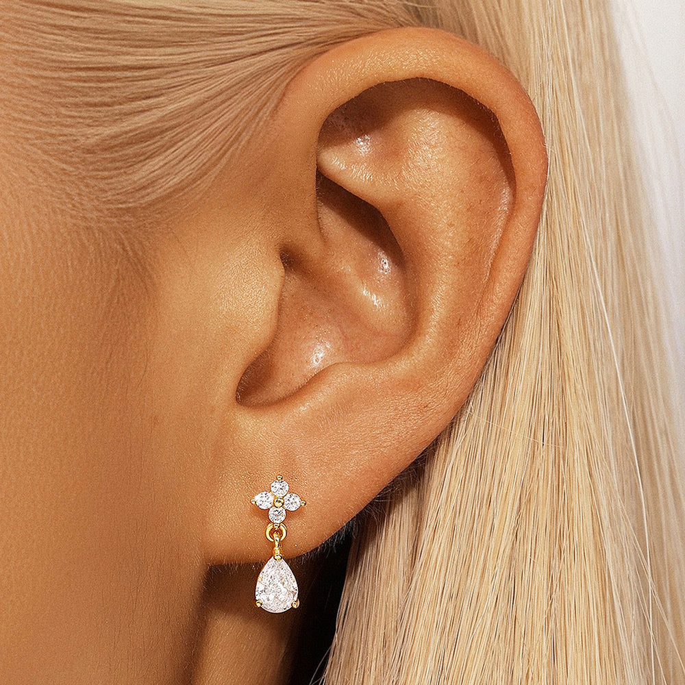 Floral Pear Drop Earrings | Gold | Luxe3641 - Luxe Earrings | Singapore Jewellery, Wedding Rings & Gifts | Same Day Delivery | Tiara.com.sg