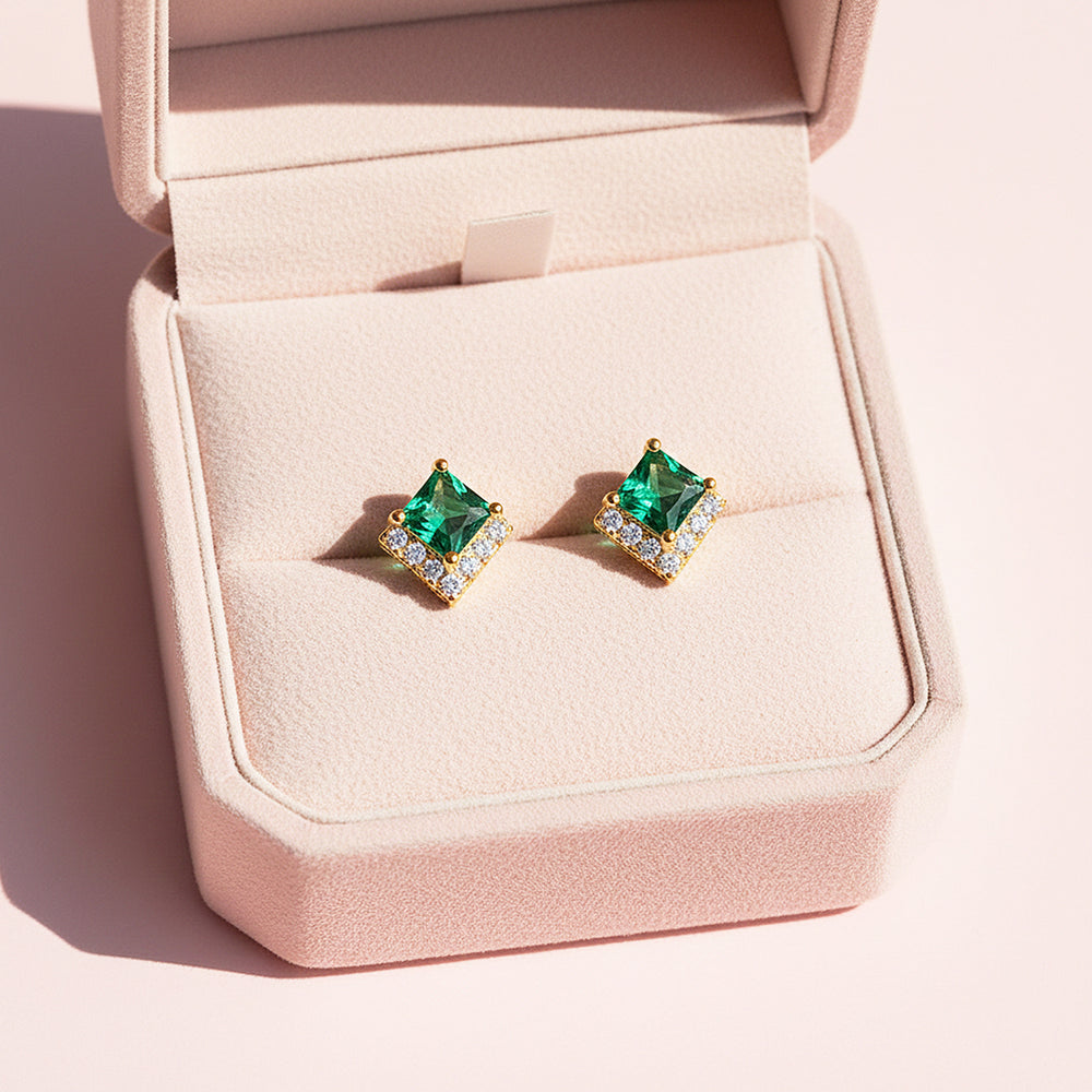 Square Halo Stud Earrings | Gold | Luxe3672 - Luxe Earrings | Singapore Jewellery, Wedding Rings & Gifts | Same Day Delivery | Tiara.com.sg