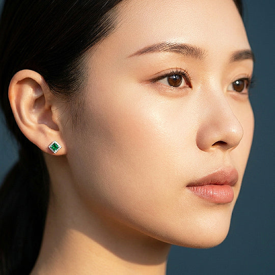 Square Halo Stud Earrings | Gold | Luxe3672