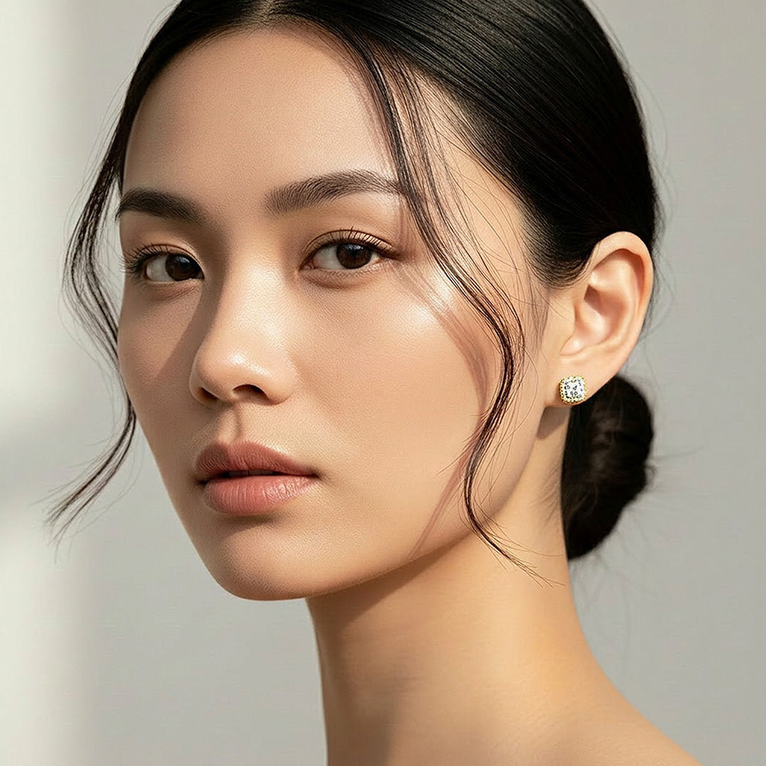 Cushion Halo Stud Earrings | Luxe3674