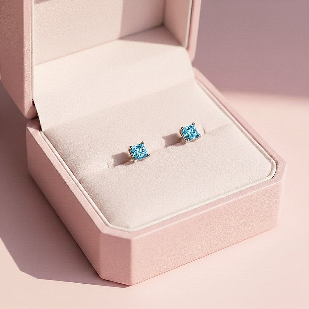 Square Cut Stud Earrings | White Gold | Luxe3676 - Luxe Earrings | Singapore Jewellery, Wedding Rings & Gifts | Same Day Delivery | Tiara.com.sg