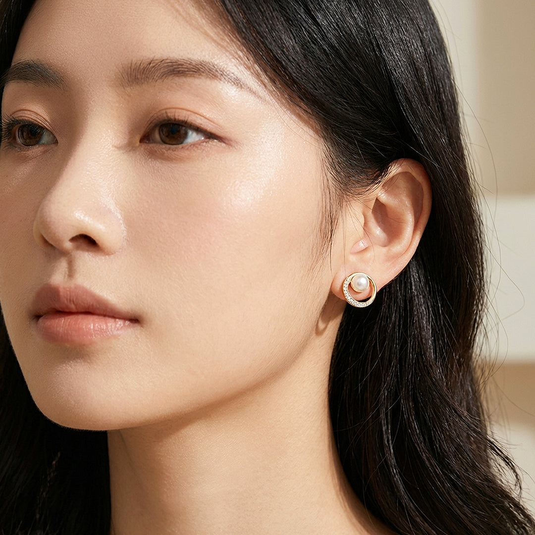 Open Crescent Pearl Stud Earrings | Luxe3681