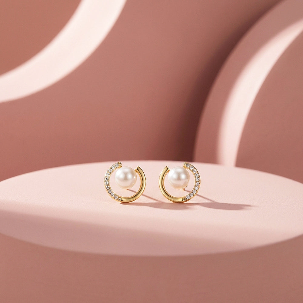 Open Crescent Pearl Stud Earrings | Luxe3681