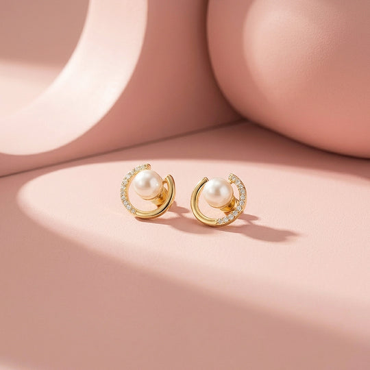 Open Crescent Pearl Stud Earrings | Luxe3681