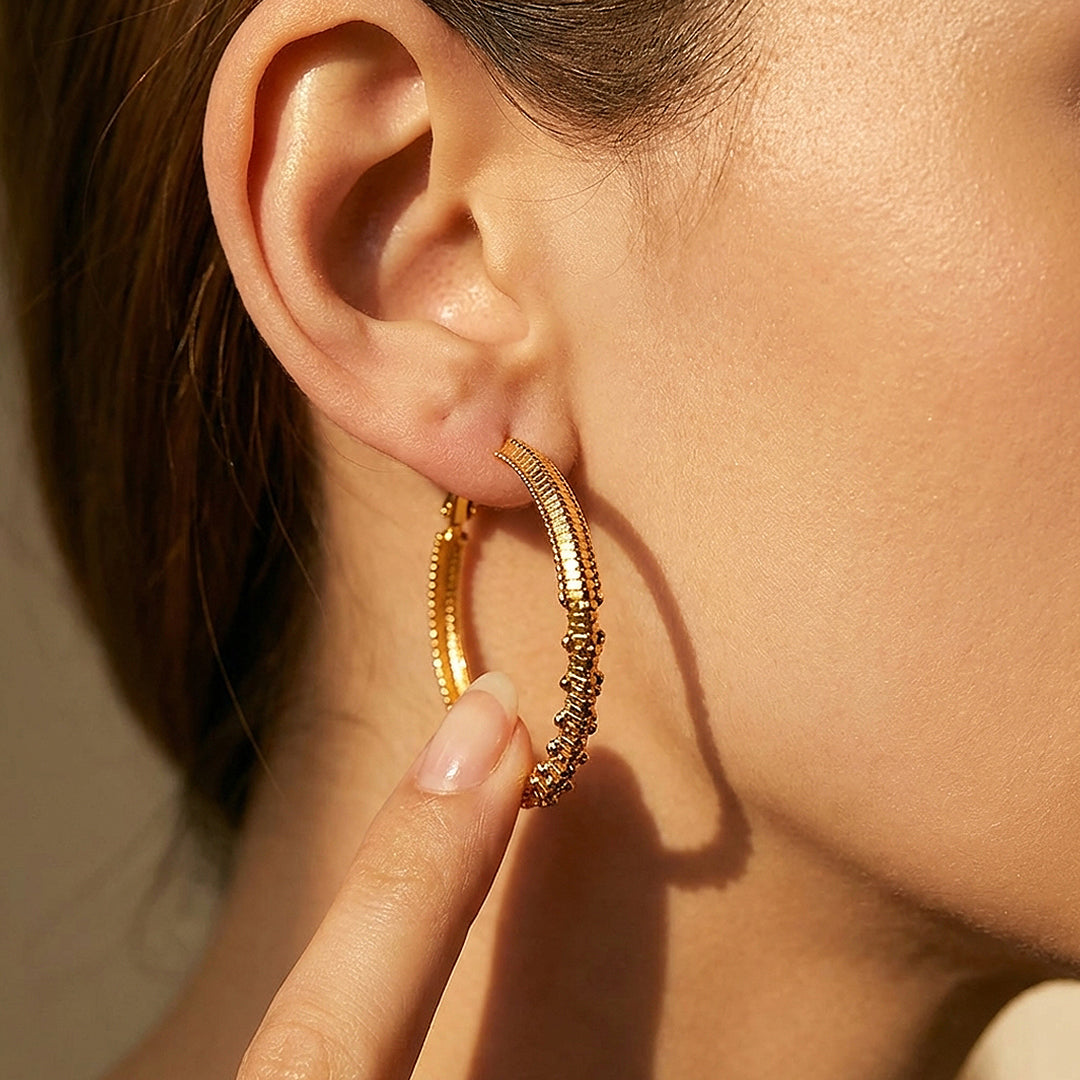 Textured Ripple Hoop Earrings | Luxe3683