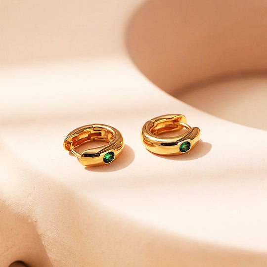 Emerald Stone Dome Huggie Earrings | Luxe3684