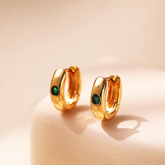 Emerald Stone Dome Huggie Earrings | Luxe3684