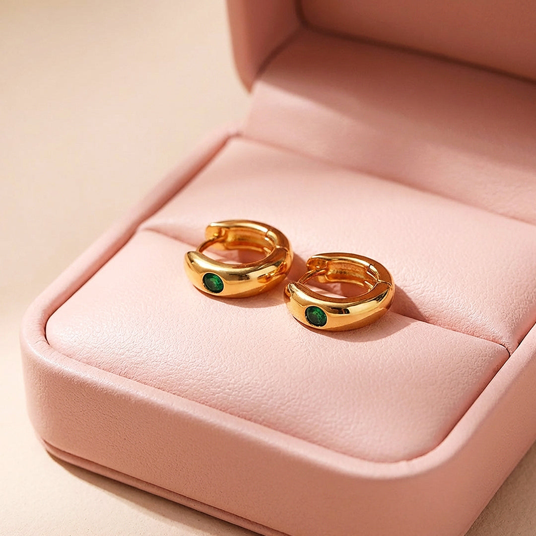 Emerald Stone Dome Huggie Earrings | Luxe3684