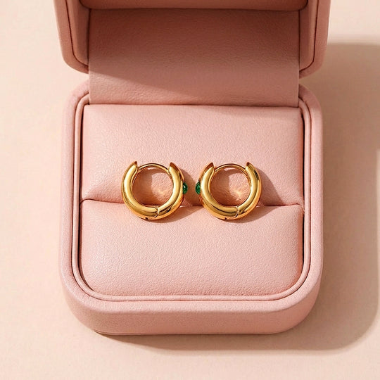 Emerald Stone Dome Huggie Earrings | Luxe3684