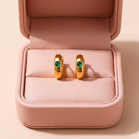 Emerald Stone Dome Huggie Earrings | Luxe3684