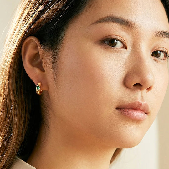 Emerald Stone Dome Huggie Earrings | Luxe3684