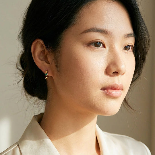 Emerald Stone Dome Huggie Earrings | Luxe3684