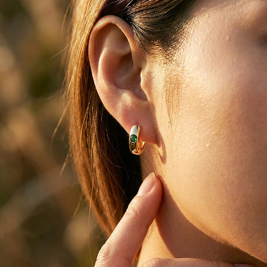 Emerald Stone Dome Huggie Earrings | Luxe3684