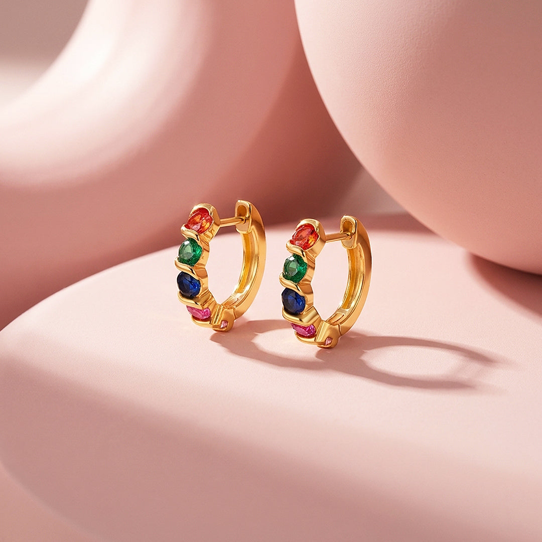Multicolour Gemstone Huggie Earrings | Luxe3687