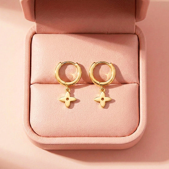 Four-Petal Floral Charm Hoop Earrings | Luxe3688