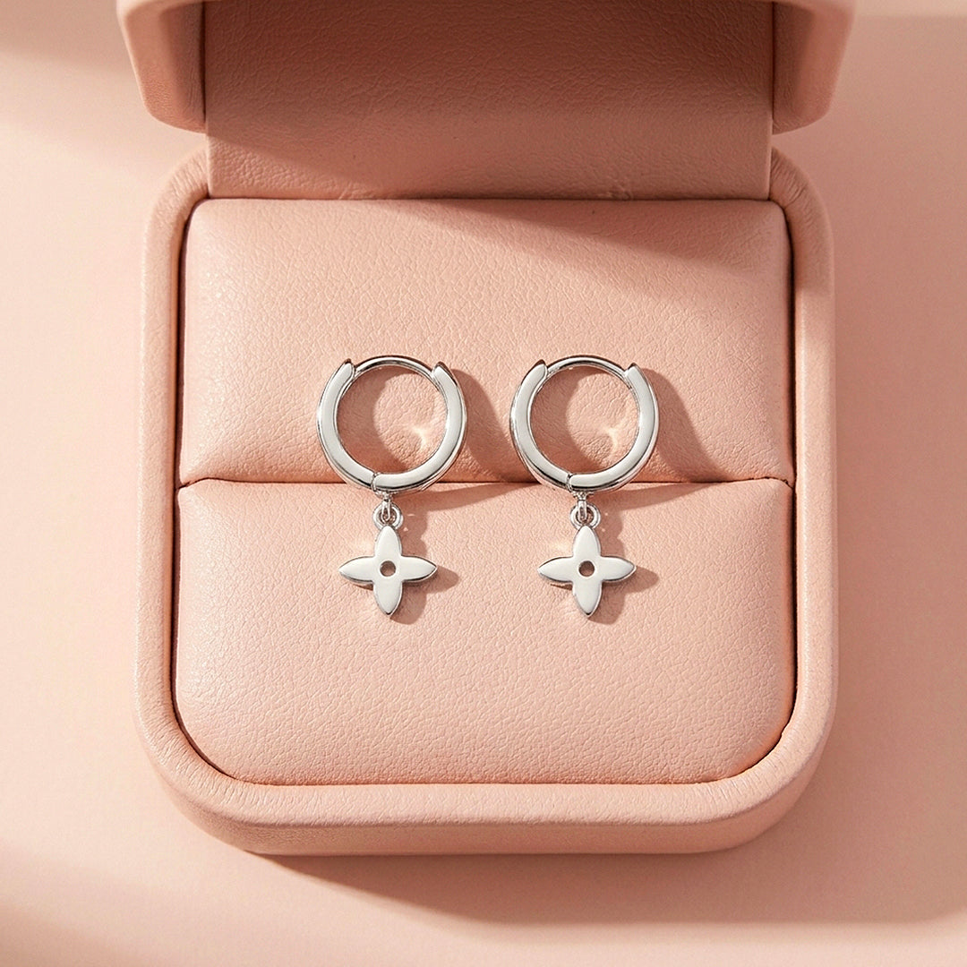 Four-Petal Floral Charm Hoop Earrings | Luxe3688
