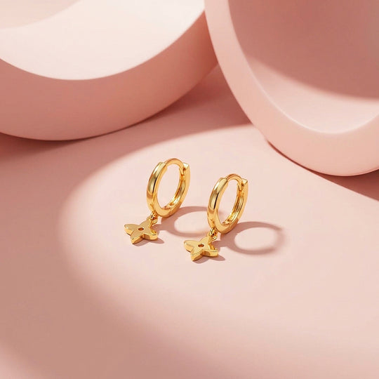 Four-Petal Floral Charm Hoop Earrings | Luxe3688