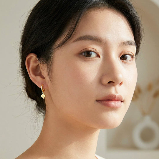 Four-Petal Floral Charm Hoop Earrings | Luxe3688