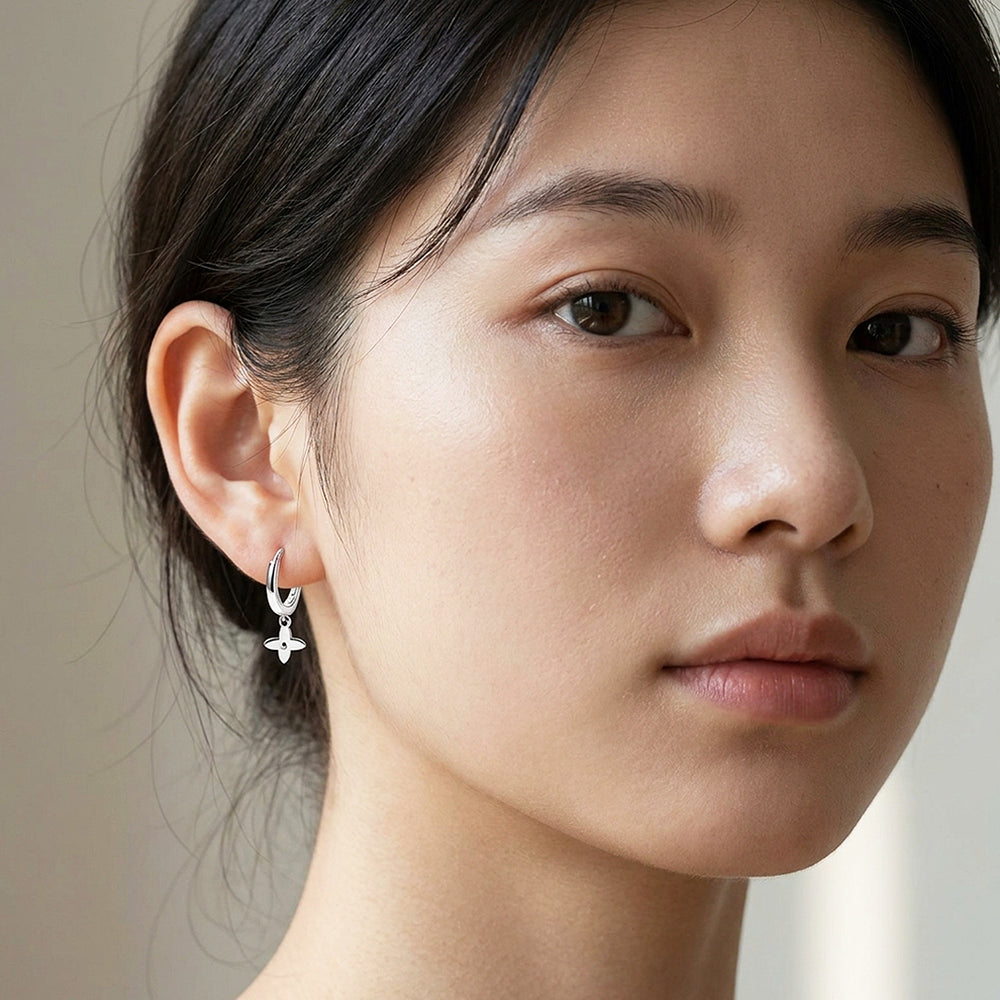 Four-Petal Floral Charm Hoop Earrings | Luxe3688